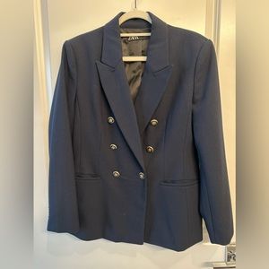 Zara Navy Blue Double-Breasted Blazer Size XL